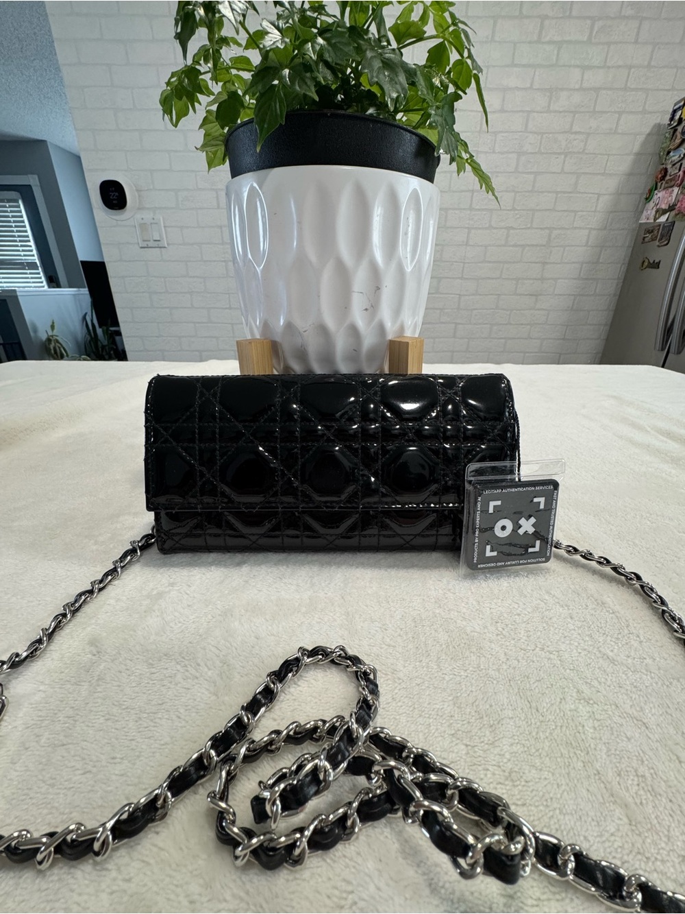 Dior Black Patent Quilted Crossbody Bag with Chain Strap